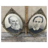 Charcoal portraits in bowed glass frames