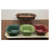 4 piece condiment tray and pedestal dish