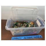 Shoe bin of costume jewlery - some signed Monet