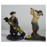 Vintage Cast Iron Golfer & Caddy Door Stops