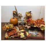 Box lot of fall, pumpkin decor, and leave floral