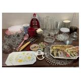 Lot of glass candle holders, serving dishes, hot