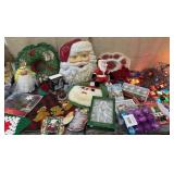 Box of vintage Christmas decor, lights, ornaments