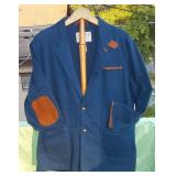 ORVIS Jacket Sport Coat Khaki Blazer Leather Trim