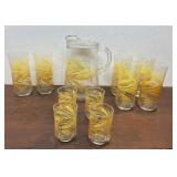 Wheat print juice pitcher and glasses
