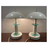 2 retro mushroom lamps with green/teal glass *work