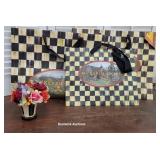 Mackenzie Childs floral vase and 3 bags