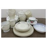 Petal glass ware, white with gold trim mugs, milk