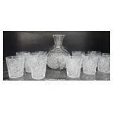 Set 10 HEAVY cut glass glasses & matching carafe