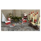 Vintage Christmas decor, planters, window candles