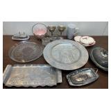 Serving ware, mug, rose plates, wire basket dish