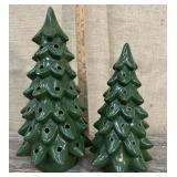 2 light up ceramic Christmas trees - one is