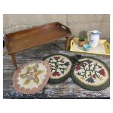 Vintage breakfast in bed folding wooden try, set