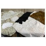 Beautiful vintage crocheted table cloths, apron,