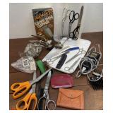 Lot of scissors, combs clips, Oster lucky dog
