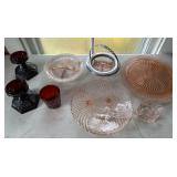Misc pink & red glassware