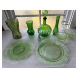 Box of pretty green glassware