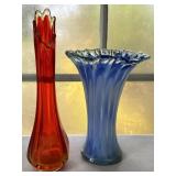 2 art glass vases