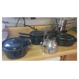 Black enamelware & stainless tea kettle
