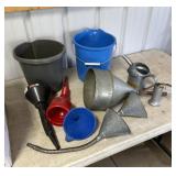 Buckets, funnels, oil cans
