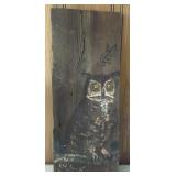 Rustic owl painting on wood plank approx 26ï¿½x10ï¿½