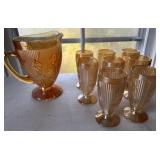 Iris & Herringbone pitcher & 8 glasses