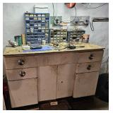 Metal cabinet with contents, hardware