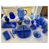 Box of cobalt blue glassware