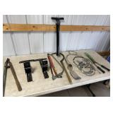 ladder, jacks, hacksaw, hedge, trimmers, air pump