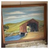 Covered bridge painting 32x26 signed
