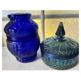Cobalt & iridescent carnival candy dishes
