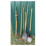 Yard tools, shovels and pitchforks