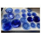 Large stack & misc banded blue glassware