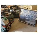 Retro lot - elec irons, chrome dispenser, & knife