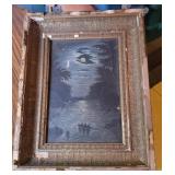 Primitive folk art painting - Moon rowboat