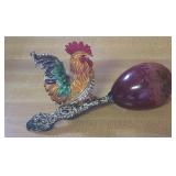 Sterling silver handle darner & rooster enameled