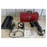 angle grinder with Dremel and tool box