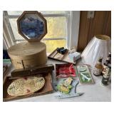 Pantry box, mirror, lampshade, misc littles