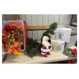 2 Tubs of fake flowers, Garland, Santa, white,