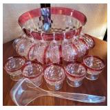 14 piece Punch Bowl with red accented rim