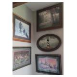 5 pcs art hanging on bedroom wall