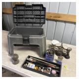 Plastic work stool with contents, scales ,