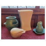 4pcs pottery - pears, McCoy planter, and v ase