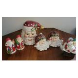 Lot of santa salt and pepper and canister