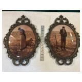 2 framed farmers in bowed glass frames