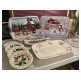Christmas platters and plates, 3 red wing plates,