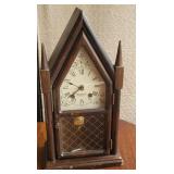 New England steeple clock with key and pendulum