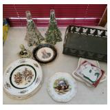 Metal tray, 2 decanter  Christmas trees, cookie