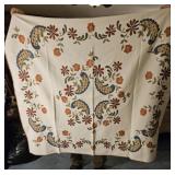 56 X 60 old linen tablecloth,  hand embroidered