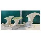 3 Red Wing cornucopia vases